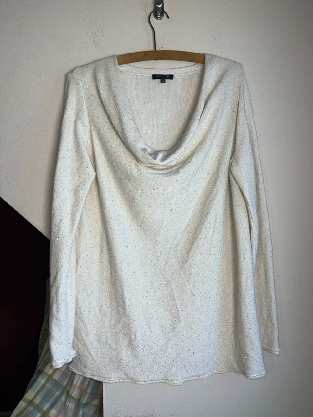 Lafayette 148 New York Ivory Sparkle Cowl Neck Sweater XL